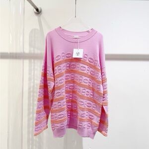 Authentic Hermes Pink and Orange Patterned Knit Sweater